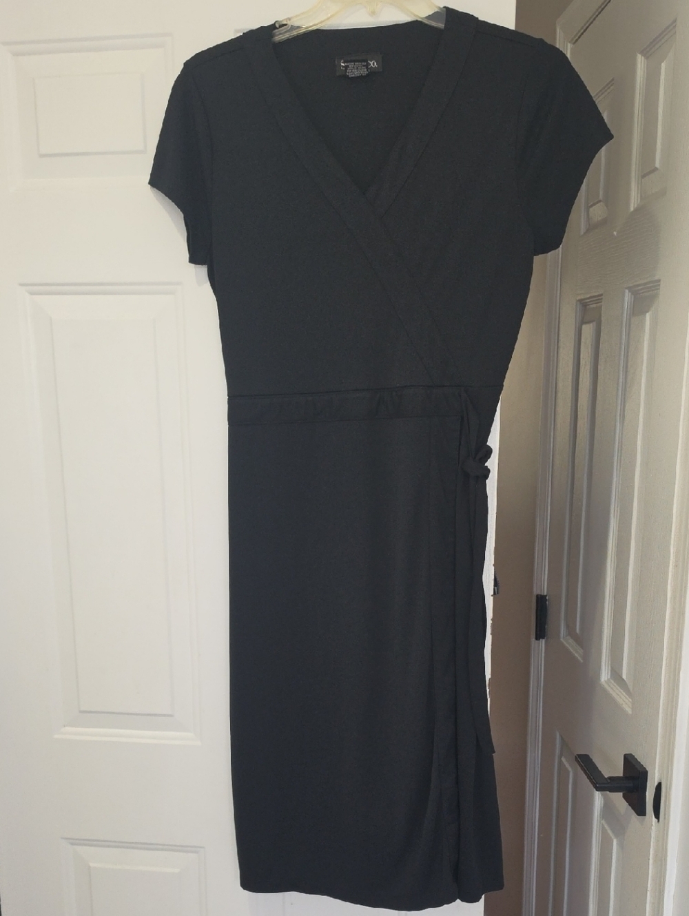 Style & Co. Black Faux-Wrap Short Sleeve Midi Dress